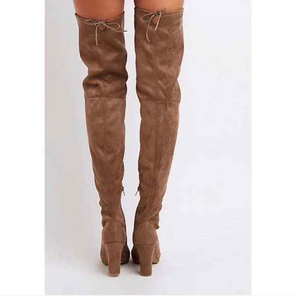 Charlotte Russe Amaya Thigh High Taupe Heeled Boots brand new in box Size 10 - Picture 2 of 2
